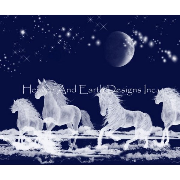 画像1: クロスステッチ キット[HAED レギュラー]Silver Moon Ocean Spirit Horses 図案+25ct布（糸なし） - Heaven and Earth Designs (1)