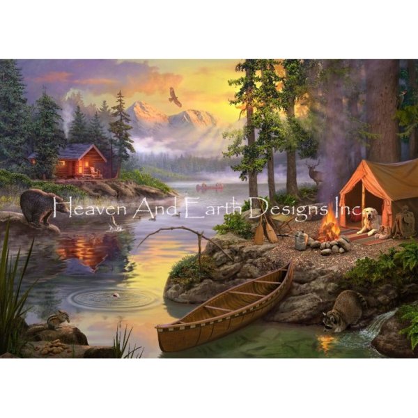 画像1: クロスステッチ キット[HAEDミニ] Mini Lake Cabin 25ct -Heaven and Earth Designs (1)