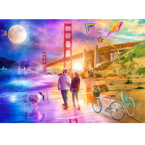 画像1: クロスステッチ キット[HAEDレギュラー] Golden Gate Bridge Night To Day 25ct -Heaven and Earth Designs (1)