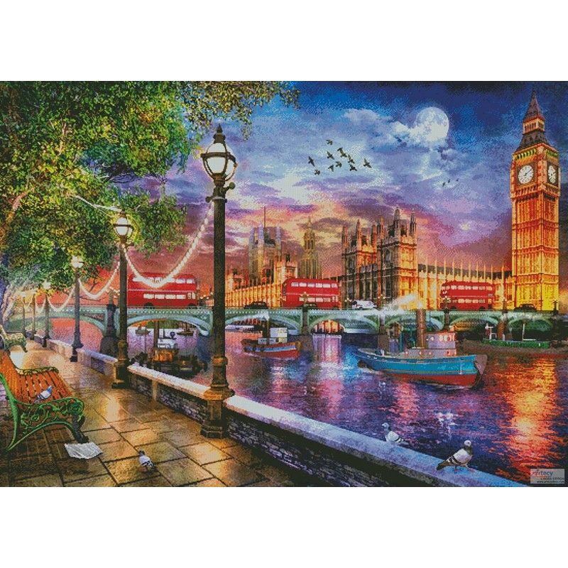 クロスステッチキットEVENING SUNSET AT PARLIAMENT LONDON (LARGE) 25ct-Artecy